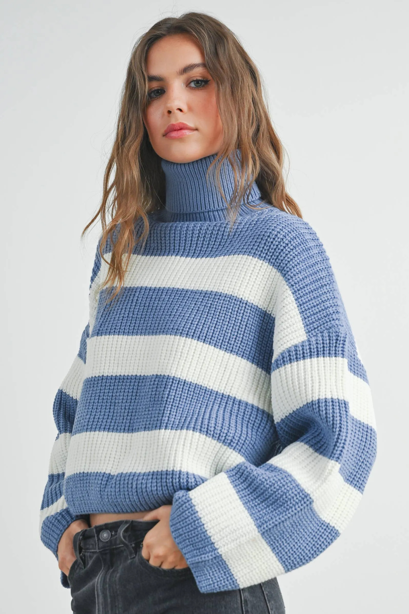 Striped Pullover Turtleneck Sweater