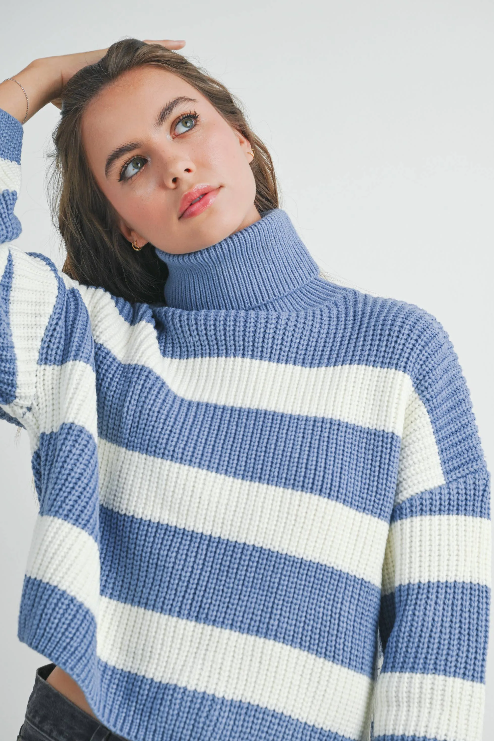 Striped Pullover Turtleneck Sweater