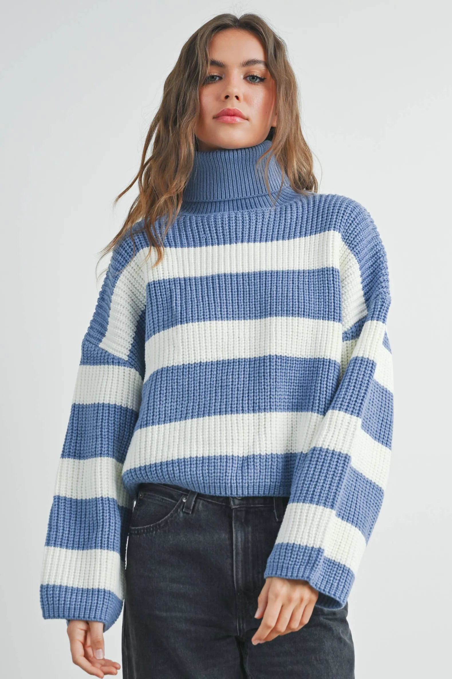 Striped Pullover Turtleneck Sweater