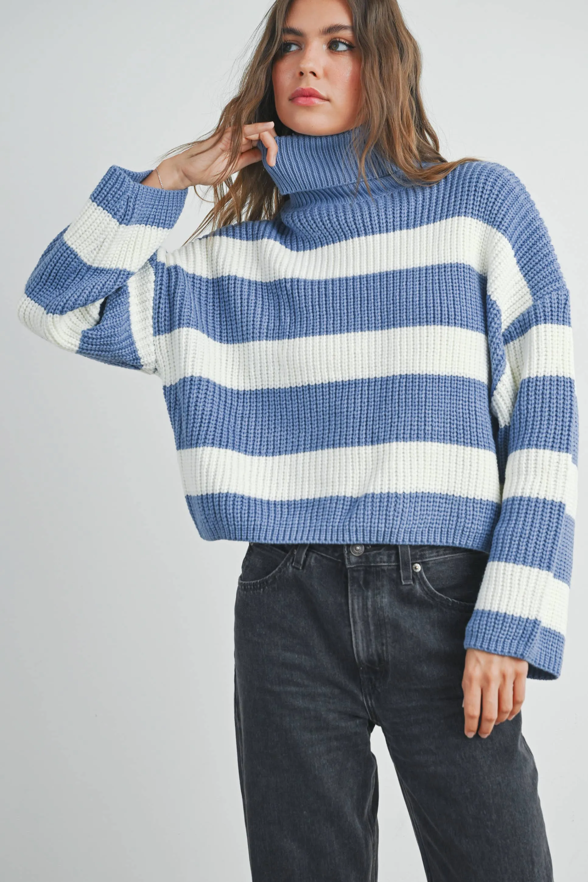 Striped Pullover Turtleneck Sweater