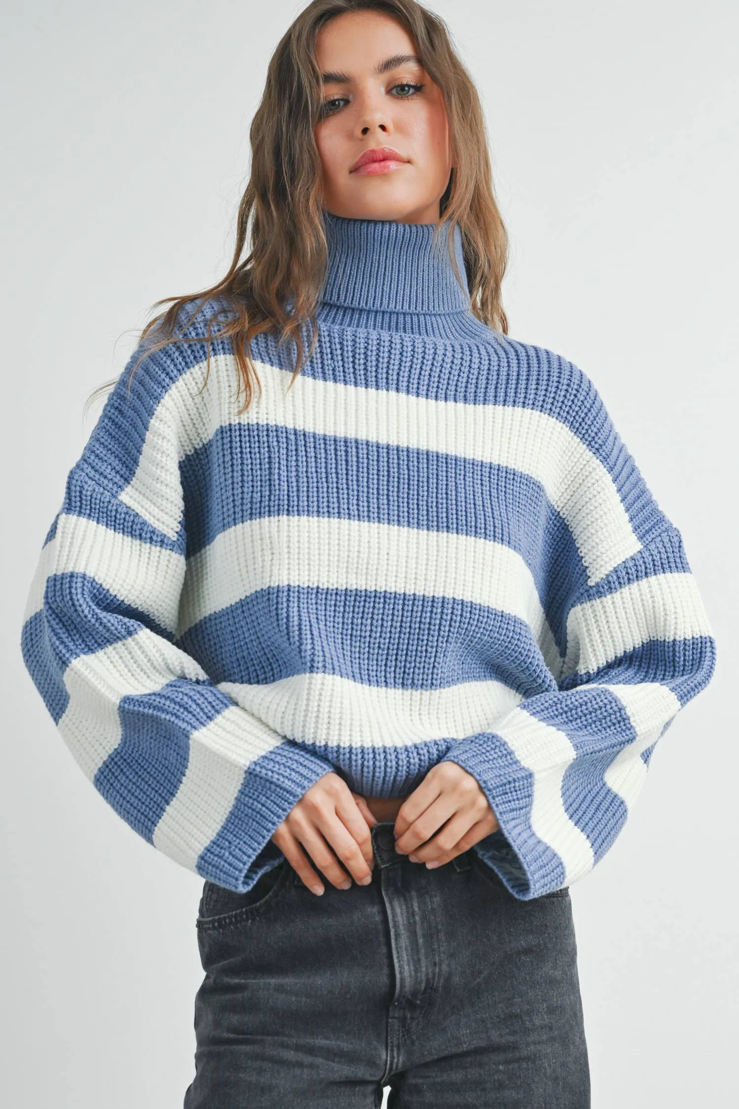 Striped Pullover Turtleneck Sweater