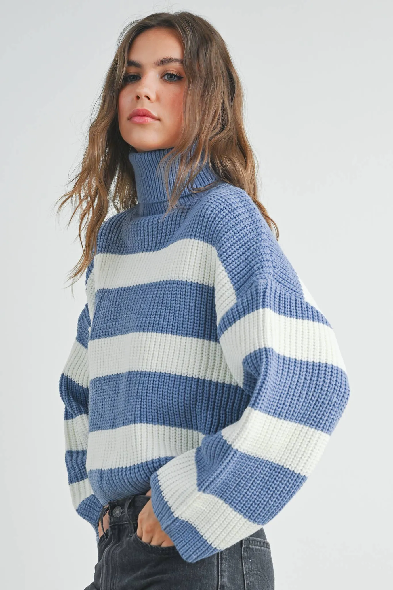 Striped Pullover Turtleneck Sweater