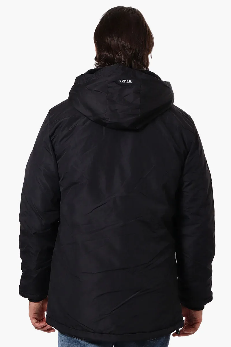 Super Triple Goose Faux Fur Lined Hood Parka Jacket - Black