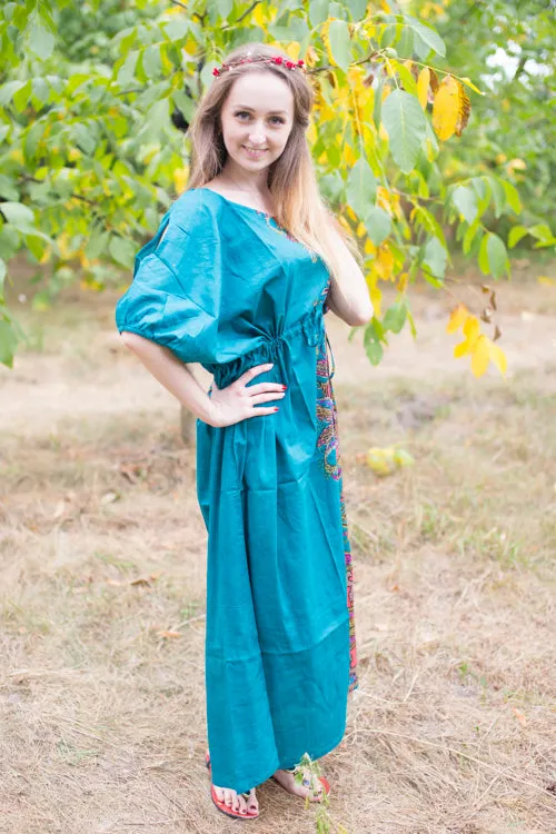 Teal Cut Out Cute Style Caftan in Cheerful Paisleys Pattern