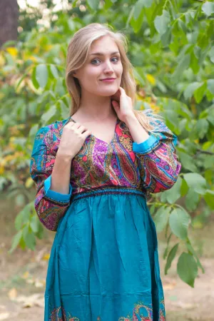 Teal Shape Me Pretty Style Caftan in Cheerful Paisleys Pattern