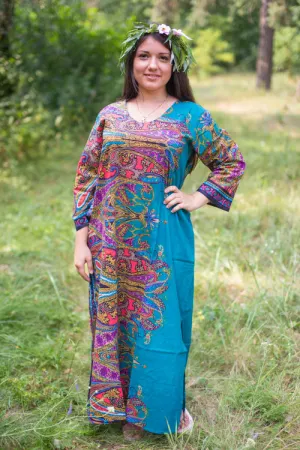 Teal The Unwind Style Caftan in Cheerful Paisleys Pattern