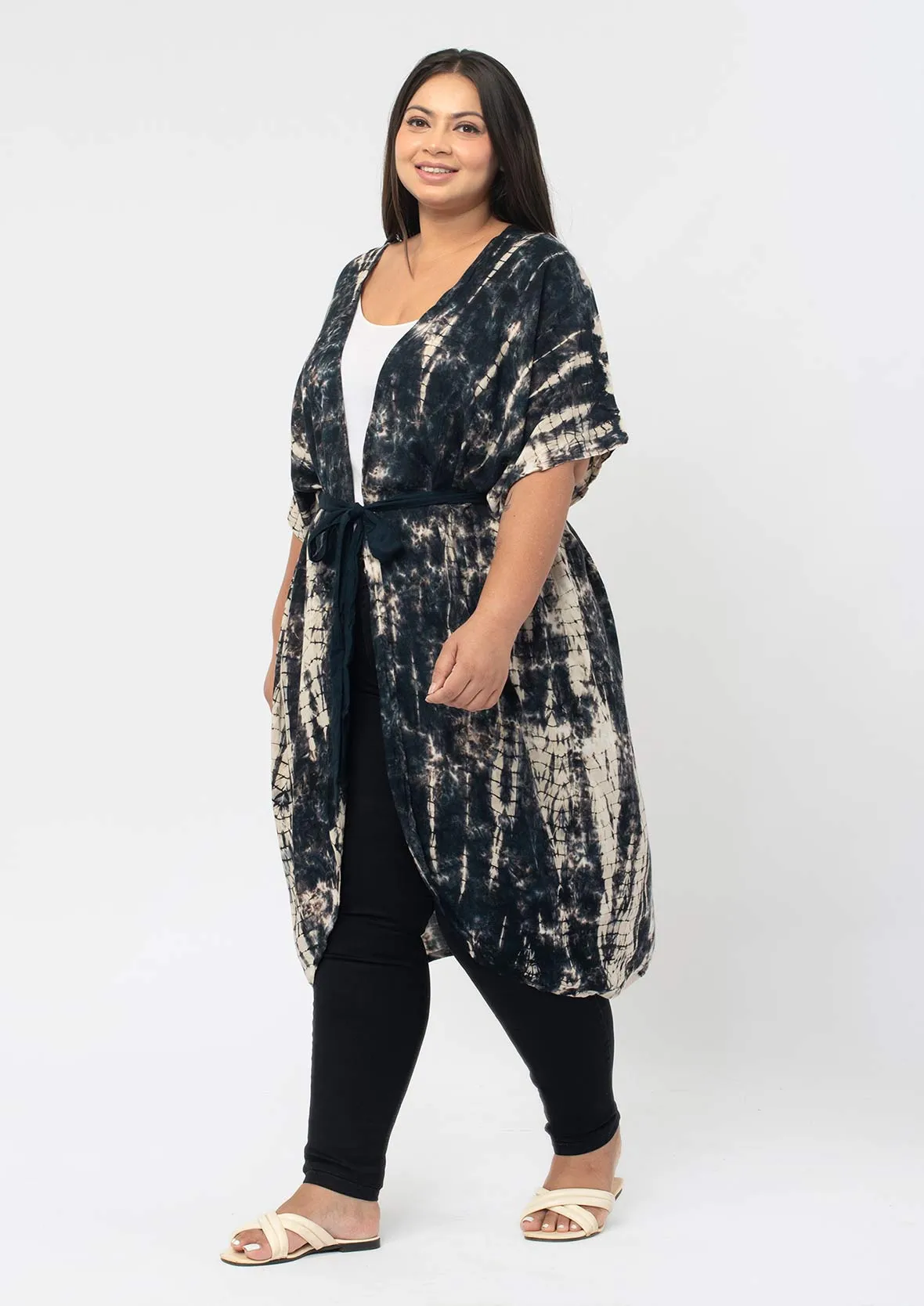 Tie-Dye Kimono With Waist Tie