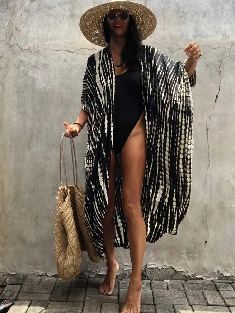 Tie-Dye Print Different Colors Rayon Long Length Gown Kimono Duster Robe