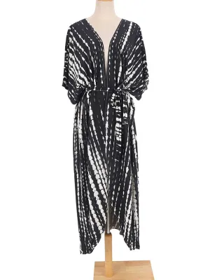 Tie-Dye Print Different Colors Rayon Long Length Gown Kimono Duster Robe