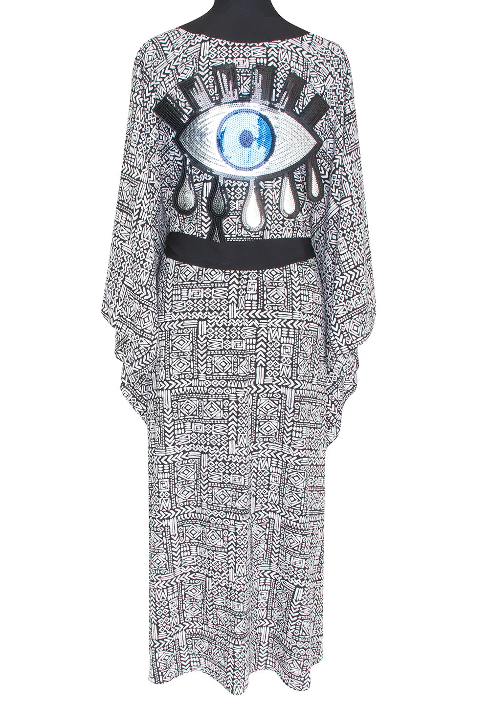 Tribal - Black Mayan Kimono Evil Eye (Black)