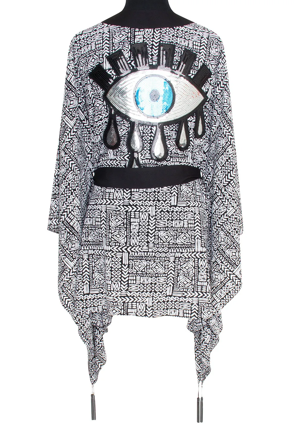 Tribal - Black Mayan Kimono Evil Eye (Black)