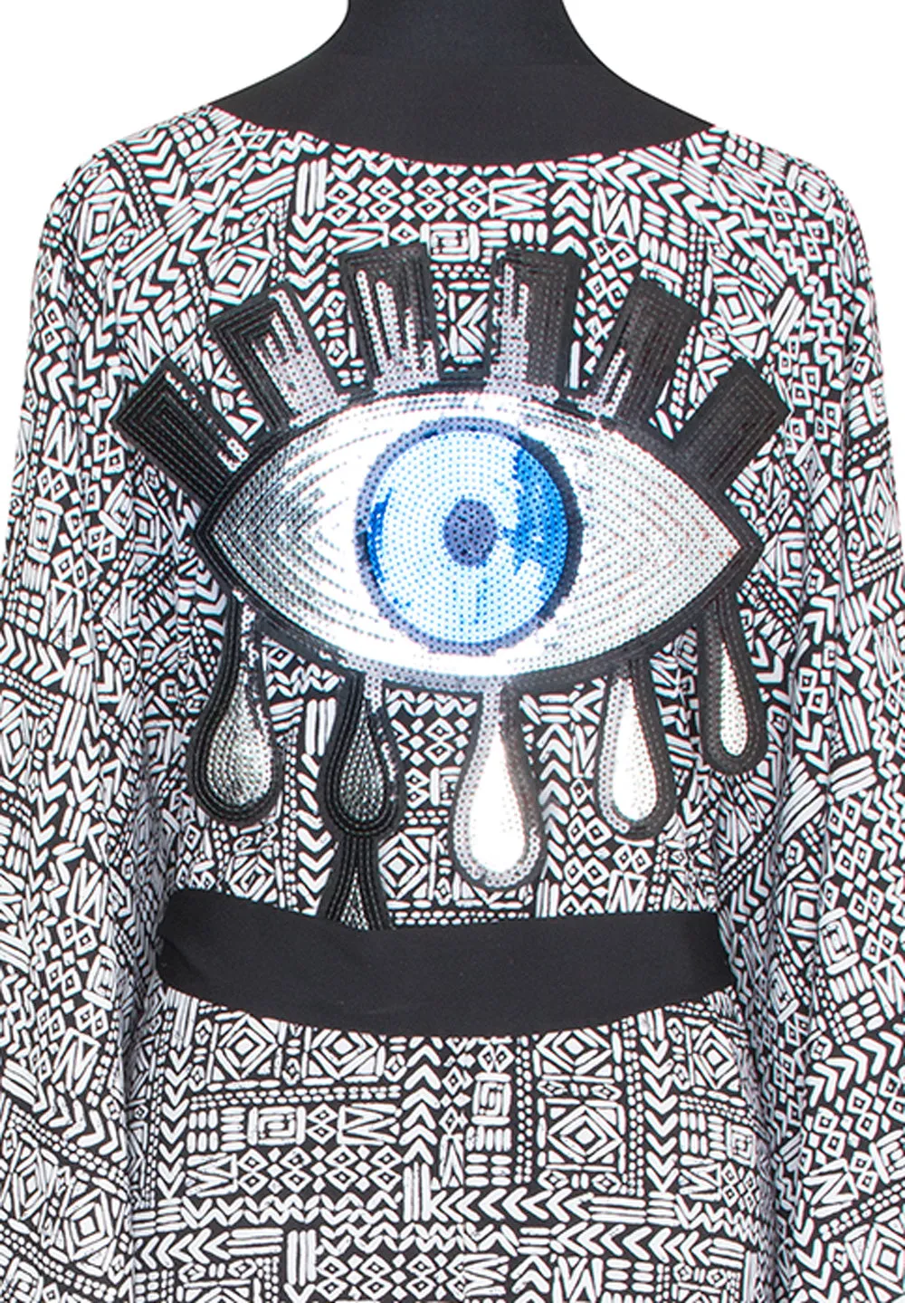 Tribal - Black Mayan Kimono Evil Eye (Black)