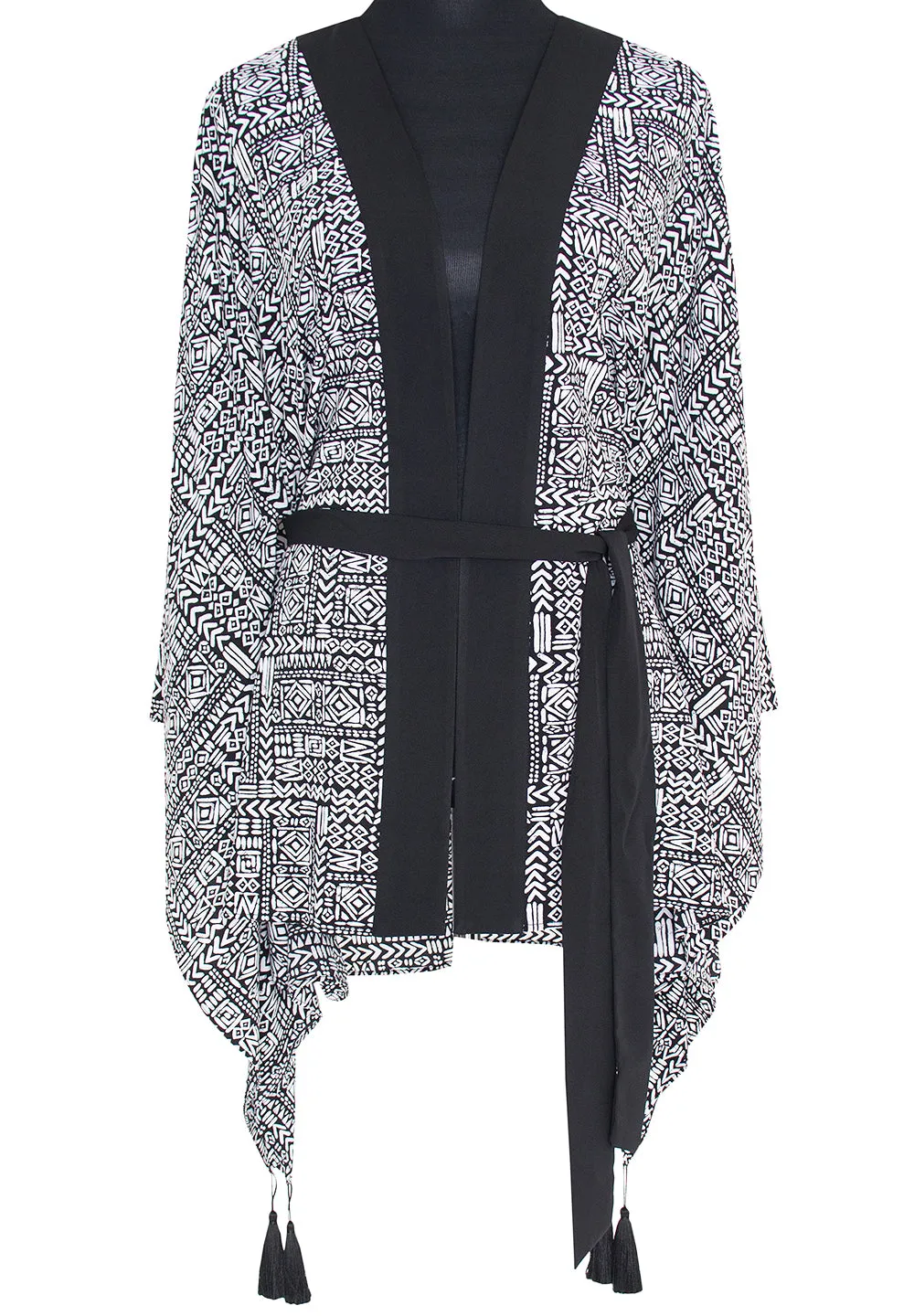 Tribal - Black Mayan Kimono Evil Eye (Black)