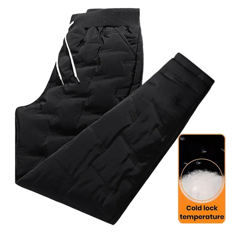 Ultra-Warm White Duck Down Winter Pants for Men – Thermal Joggers, Cozy Sweatpants for Cold Weather, XL-5XL