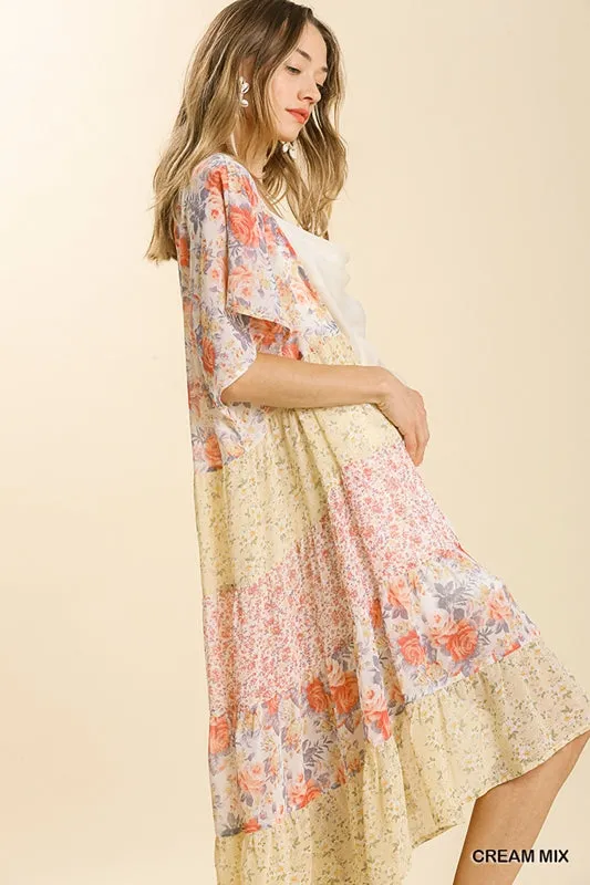 Umgee Sheer Tiered Open Kimono - Cream Mix