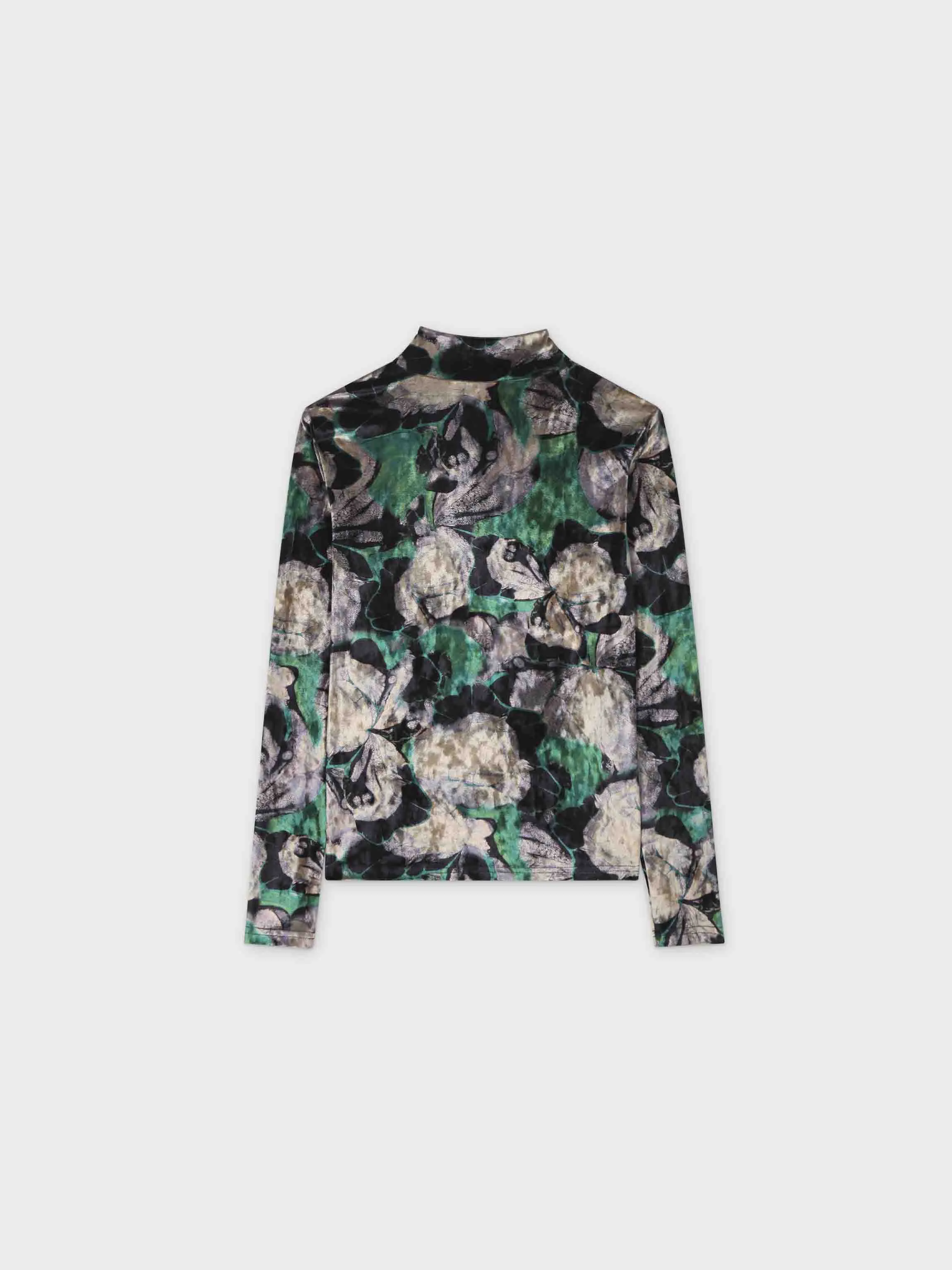 Velour Printed Turtleneck-Green Floral