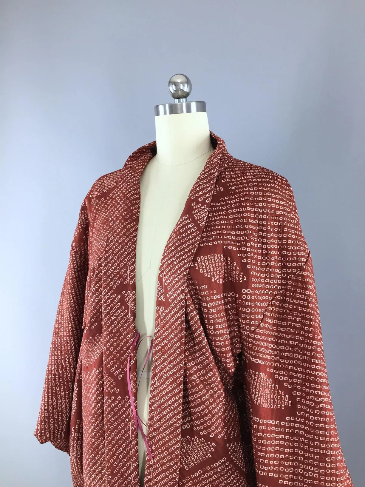 Vintage 1950s Silk Kimono Jacket Cardigan / Brown Shibori