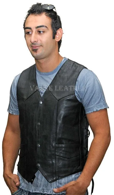 VL922 Vance Leather Men's Premium Leather Lace Side Vest with Gun Pocket