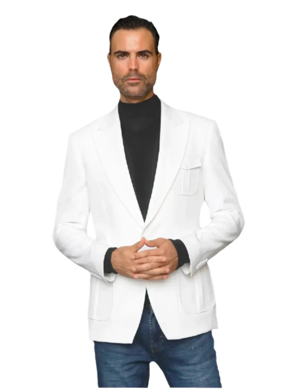 White Single Breast Men's Blazer Jackets Peak Lapel Patch Pockets MZS-563