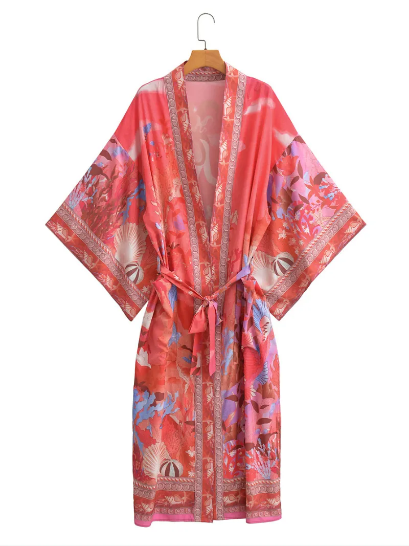 women's Autumn Stylish Multi-Color Mermaid Print Cardigan kimono