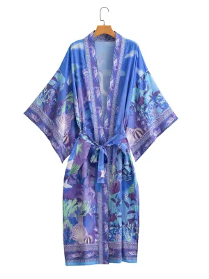 women's Autumn Stylish Multi-Color Mermaid Print Cardigan kimono