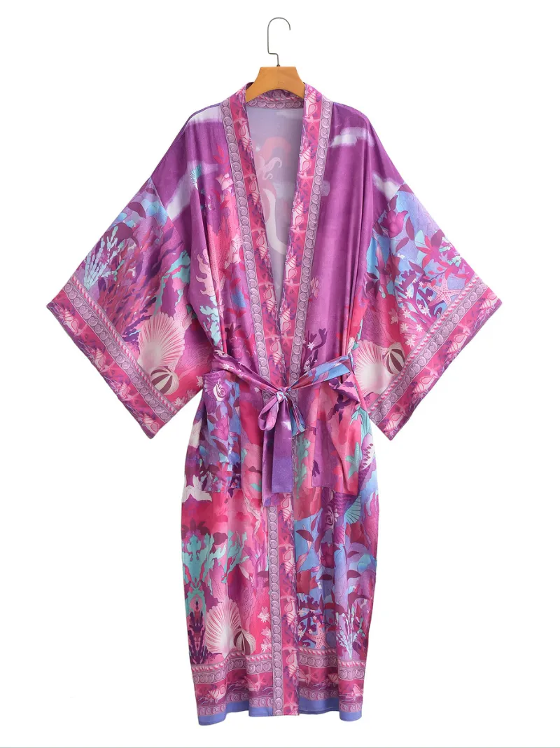 women's Autumn Stylish Multi-Color Mermaid Print Cardigan kimono