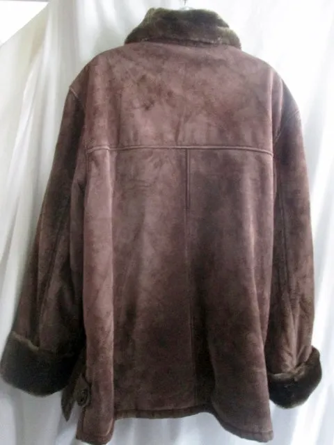 Womens DENNIS BASSO Suede Leather Faux SHEARLING Fur jacket coat BROWN 1X