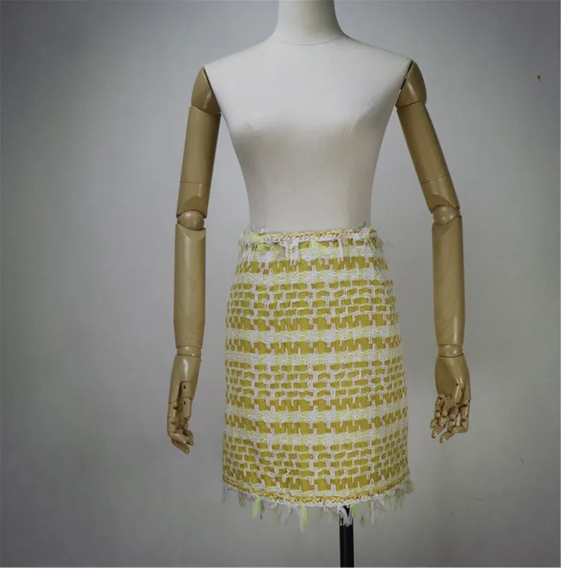 Womens Designer Inspired Custom Made Yellow Tweed Blazer   Skirt Suit