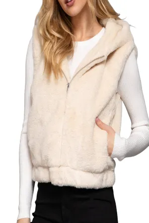 Women's Hooded Faux Fur Vest - Soft Polyester, Sleeveless Layering Vest