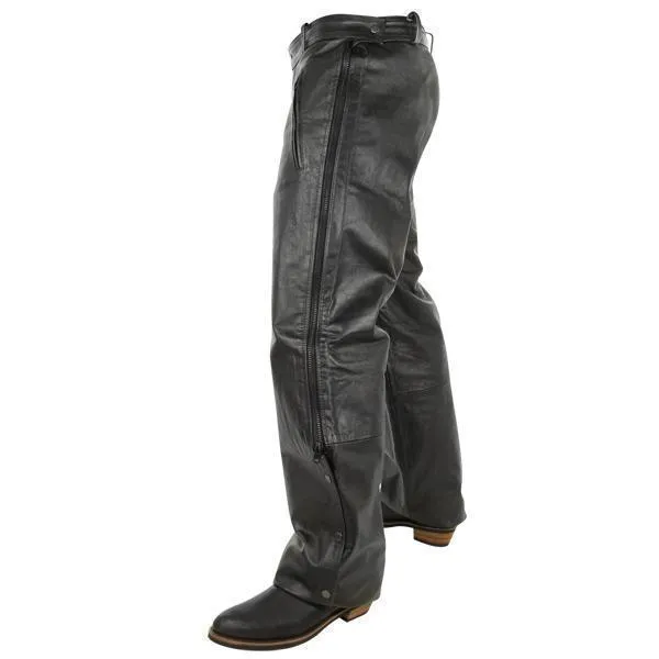 Xelement B7440 Men's Black Premium Leather Motorcycle Protective Over Pants w/ Side Zipper Entry